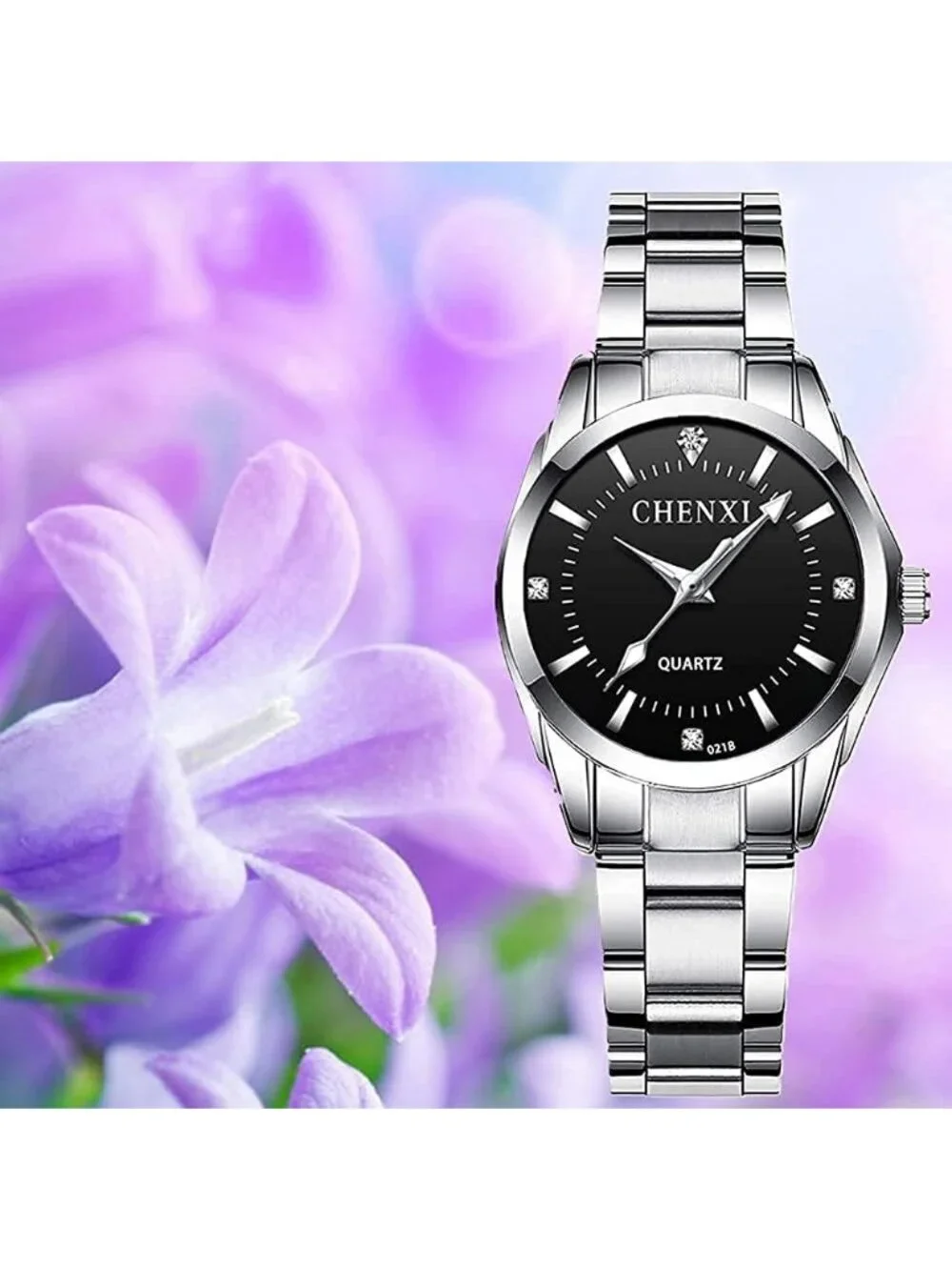 Women's Black Analog Quartz Stainless Steel Luminous Waterproof Dress Watches